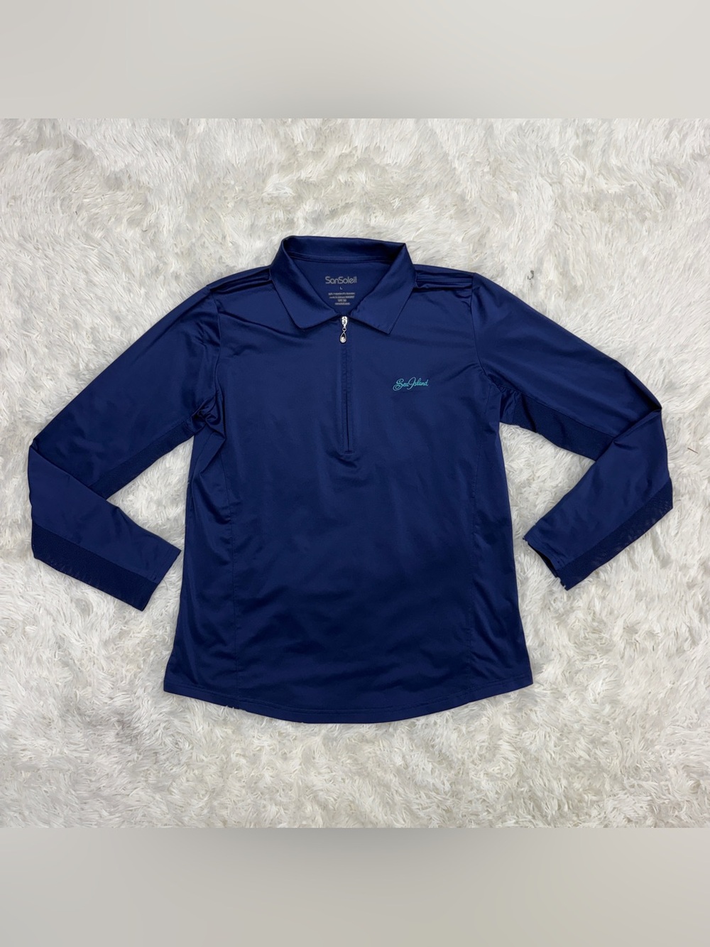Women’s Large Navy SanSoliel Long Sleeve Horseback Riding Sunshirt. Good Conditi